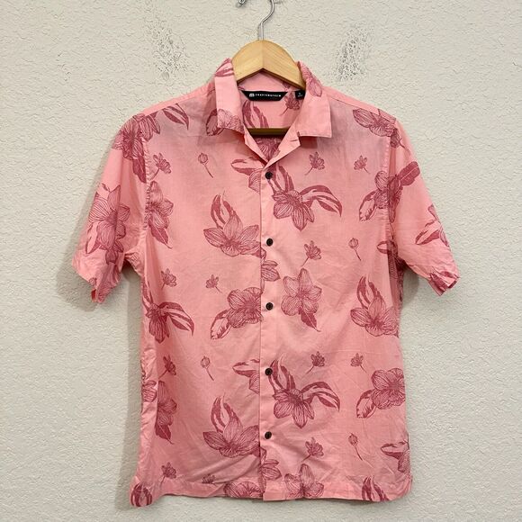 TRAVIS MATHEW Yacht Rockin Floral Camp Shirt Peach Pink Button Up LS - Picture 1 of 11